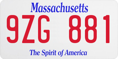 MA license plate 9ZG881