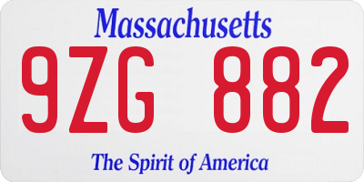 MA license plate 9ZG882