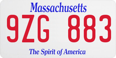MA license plate 9ZG883