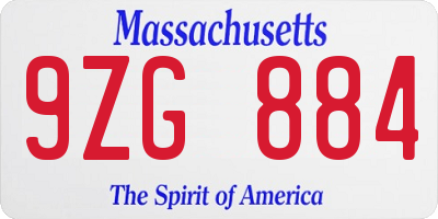 MA license plate 9ZG884