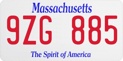 MA license plate 9ZG885