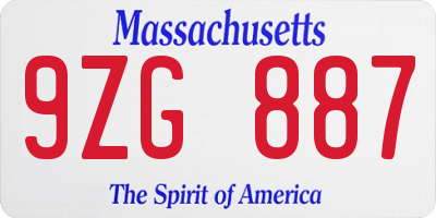 MA license plate 9ZG887