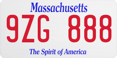 MA license plate 9ZG888