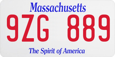 MA license plate 9ZG889