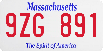 MA license plate 9ZG891