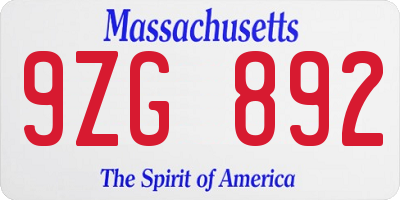 MA license plate 9ZG892