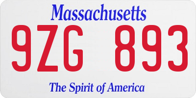 MA license plate 9ZG893