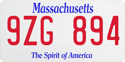 MA license plate 9ZG894