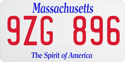 MA license plate 9ZG896