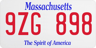 MA license plate 9ZG898