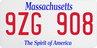 MA license plate 9ZG908