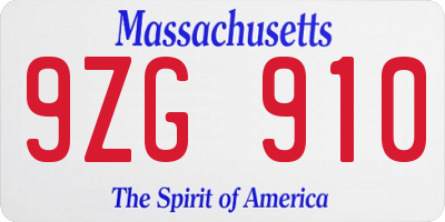 MA license plate 9ZG910