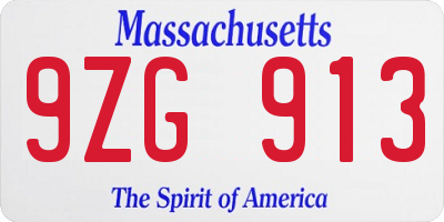 MA license plate 9ZG913