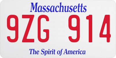 MA license plate 9ZG914