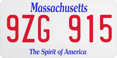 MA license plate 9ZG915