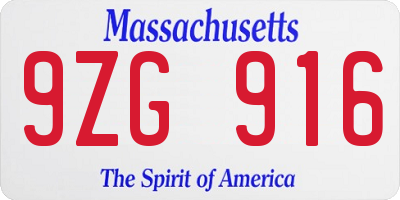 MA license plate 9ZG916