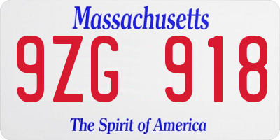 MA license plate 9ZG918