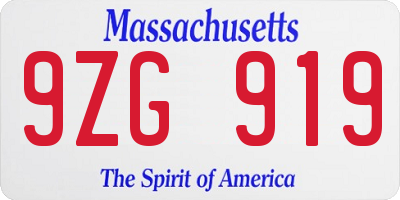 MA license plate 9ZG919