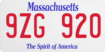 MA license plate 9ZG920