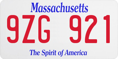 MA license plate 9ZG921