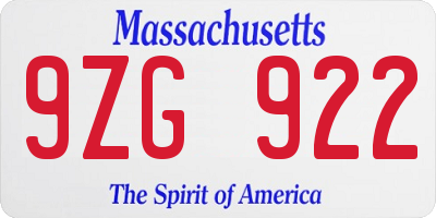 MA license plate 9ZG922