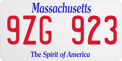 MA license plate 9ZG923