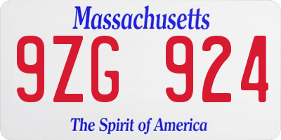 MA license plate 9ZG924