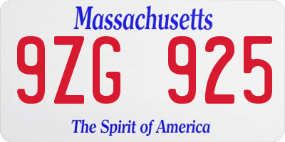 MA license plate 9ZG925