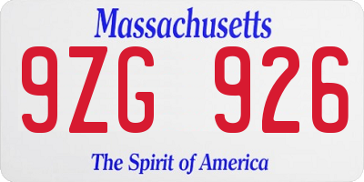 MA license plate 9ZG926