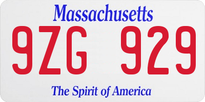 MA license plate 9ZG929