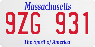 MA license plate 9ZG931