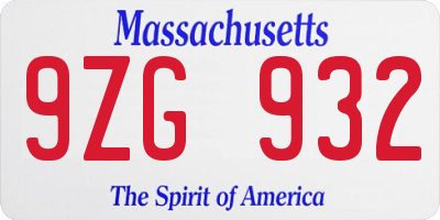 MA license plate 9ZG932