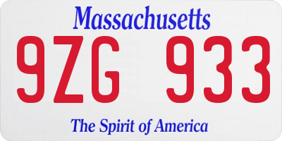 MA license plate 9ZG933