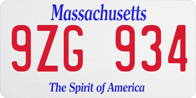 MA license plate 9ZG934