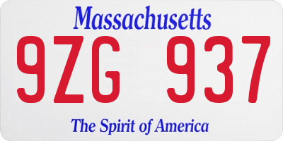 MA license plate 9ZG937