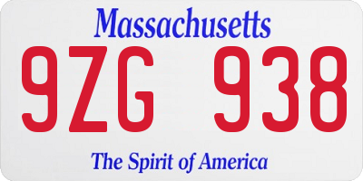 MA license plate 9ZG938