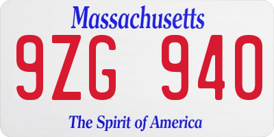 MA license plate 9ZG940