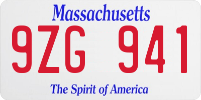 MA license plate 9ZG941