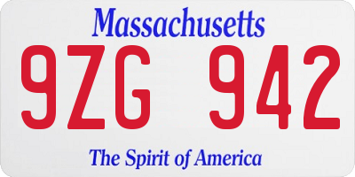 MA license plate 9ZG942