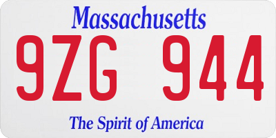 MA license plate 9ZG944