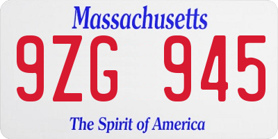 MA license plate 9ZG945