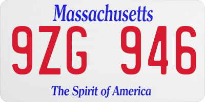 MA license plate 9ZG946