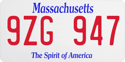 MA license plate 9ZG947