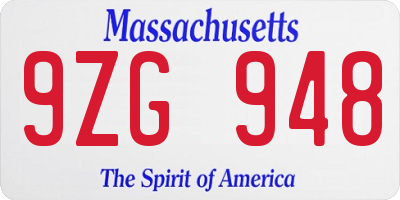 MA license plate 9ZG948