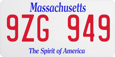 MA license plate 9ZG949