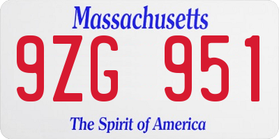 MA license plate 9ZG951