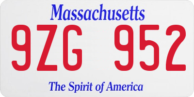 MA license plate 9ZG952