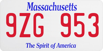 MA license plate 9ZG953