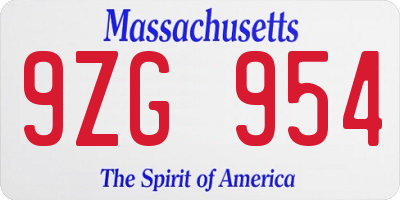 MA license plate 9ZG954