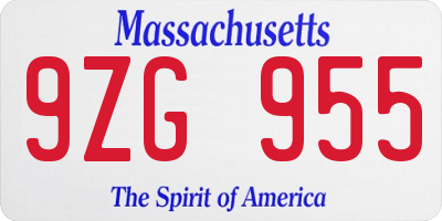 MA license plate 9ZG955